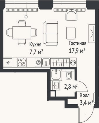 Планировка: Студия, 31,7 м²