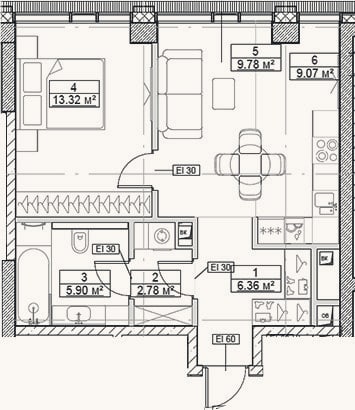 Планировка: 2-к, 47,2 м²