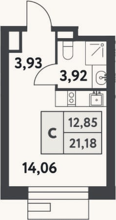 Планировка: Студия, 21,2 м²