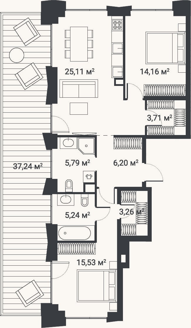 Планировка: 3-к, 74,7 м²