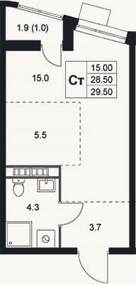 Планировка: Студия, 28,5 м²