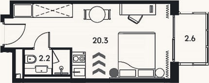 Планировка: Студия, 22,5 м²
