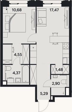 Планировка: 2-к, 46,7 м²