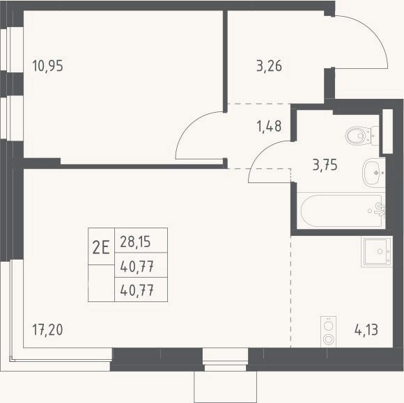 Планировка: 2-к, 40,8 м²
