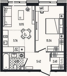 Планировка: 2-к, 45,3 м²