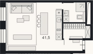 Планировка: Студия, 41,4 м²