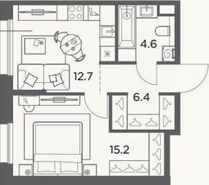 Планировка: 1-к, 38,9 м²