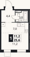 Планировка: Студия, 25,6 м²