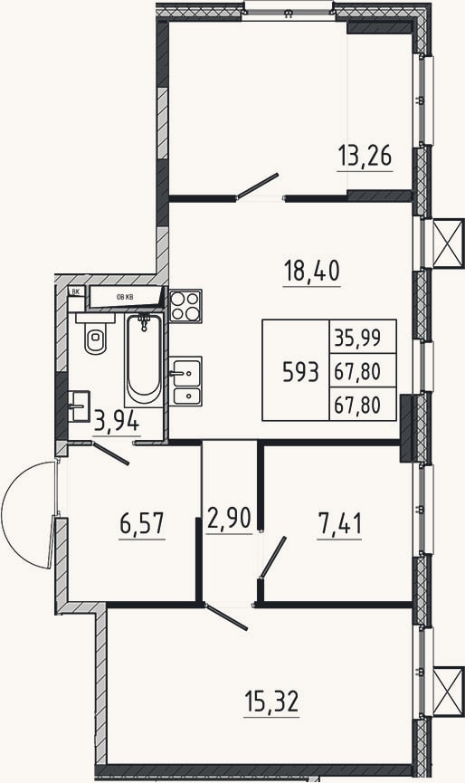 Планировка: 4+ к, 67,8 м²