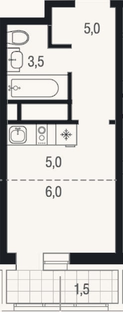 Планировка: Студия, 19,5 м²