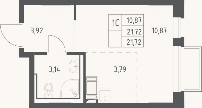 Планировка: Студия, 21,7 м²