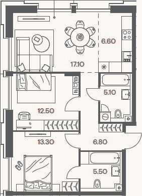 Планировка: 3-к, 66,9 м²