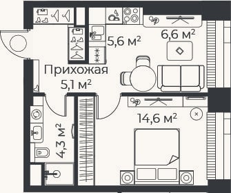 Планировка: 2-к, 36,3 м²