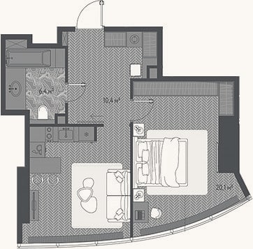 Планировка: 2-к, 53,8 м²