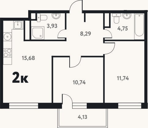 Планировка: 2-к, 55,3 м²