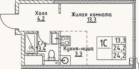 Планировка: Студия, 24,2 м²
