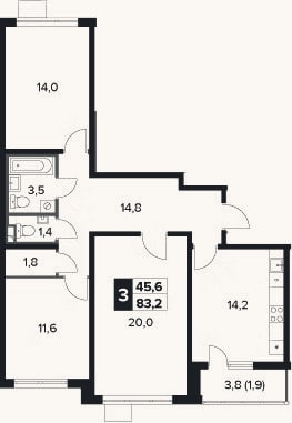 Планировка: 3-к, 81,3 м²
