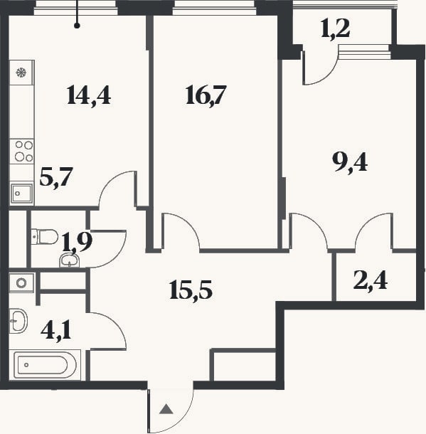 Планировка: 3-к, 69 м²