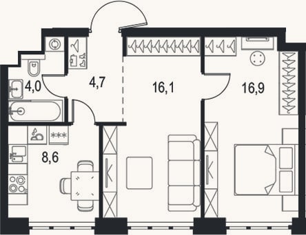 Планировка: 2-к, 50,3 м²