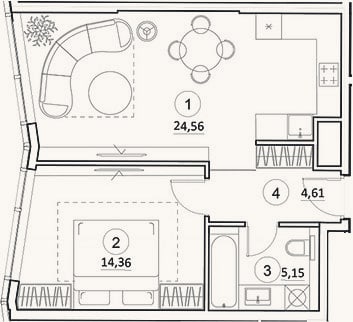 Планировка: 2-к, 48,7 м²