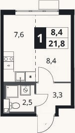 Планировка: Студия, 21,8 м²