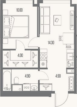 Планировка: 1-к, 38,1 м²