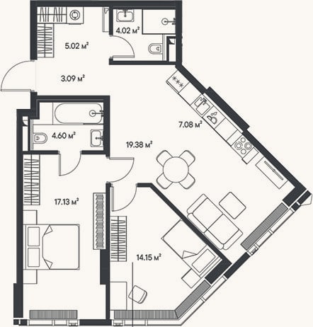 Планировка: 3-к, 74,5 м²