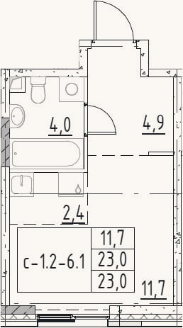 Планировка: Студия, 23 м²