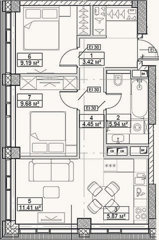 Планировка: 3-к, 52,8 м²