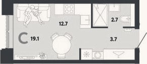 Планировка: Студия, 19,1 м²