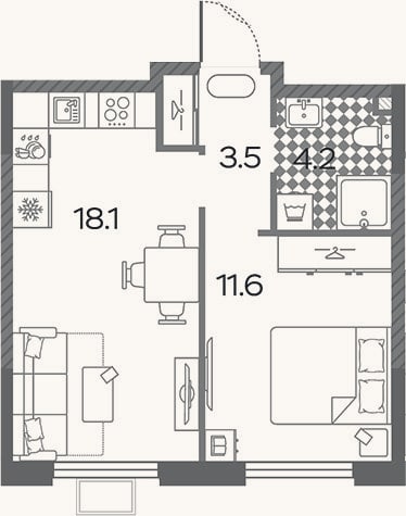 Планировка: 2-к, 36,4 м²