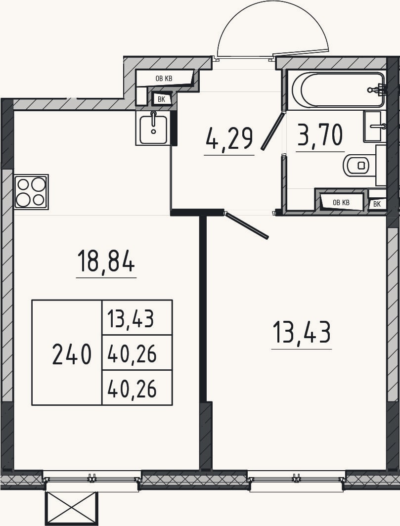 Планировка: 2-к, 40,3 м²