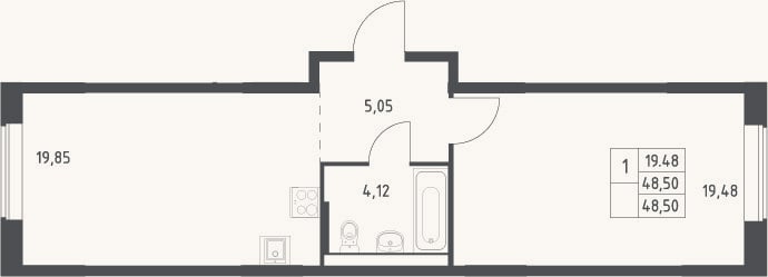 Планировка: 2-к, 48,5 м²