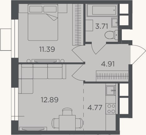 Планировка: 2-к, 37,7 м²