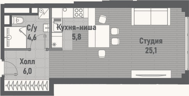 Планировка: Студия, 41,5 м²