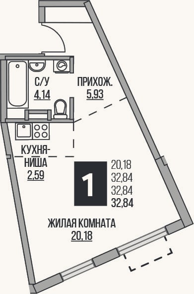 Планировка: Студия, 32,8 м²