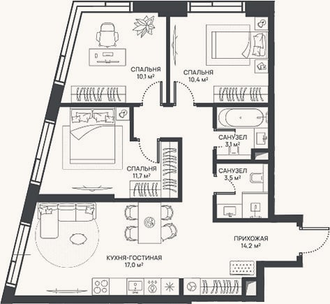Планировка: 4+ к, 70 м²
