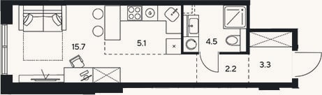 Планировка: Студия, 30,8 м²