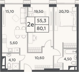 Планировка: 3-к, 80,1 м²