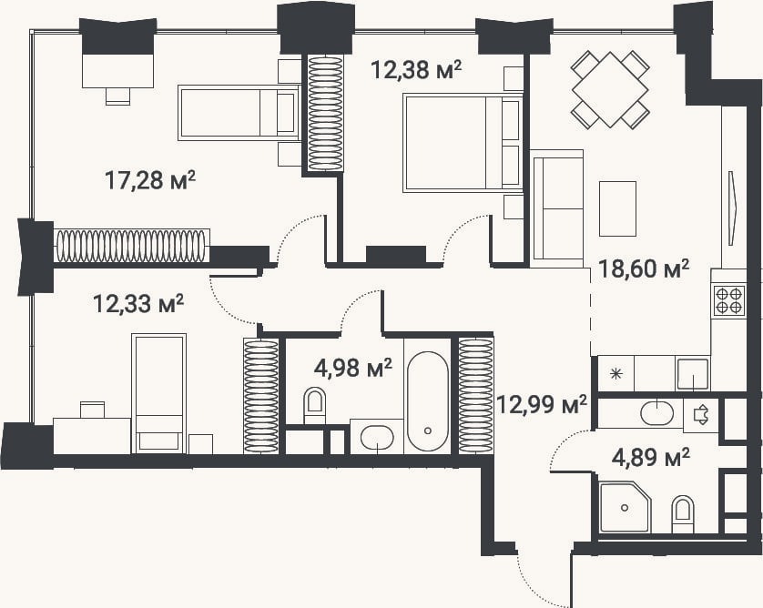 Планировка: 4+ к, 81,5 м²
