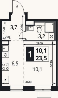 Планировка: Студия, 23,5 м²