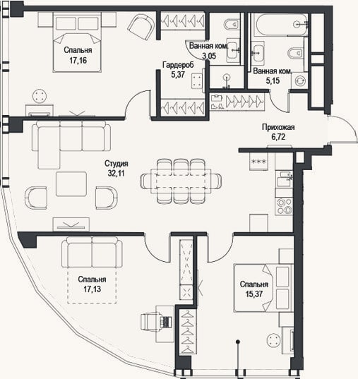 Планировка: 4+ к, 102,1 м²