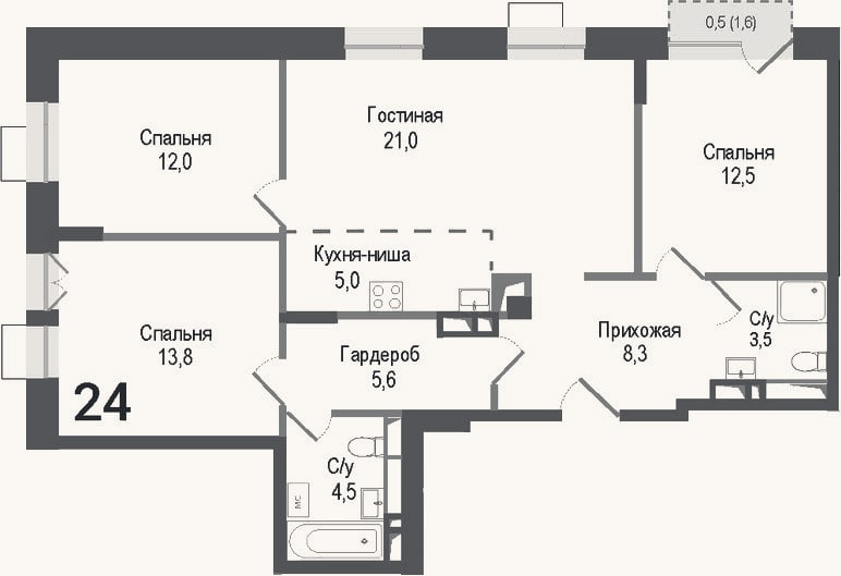 Планировка: 4+ к, 86,2 м²