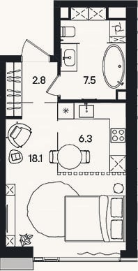 Планировка: Студия, 34,7 м²