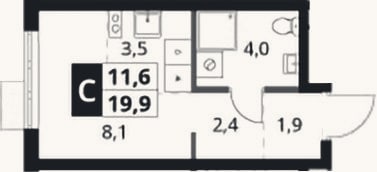 Планировка: Студия, 19,9 м²