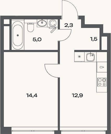 Планировка: 1-к, 37,2 м²