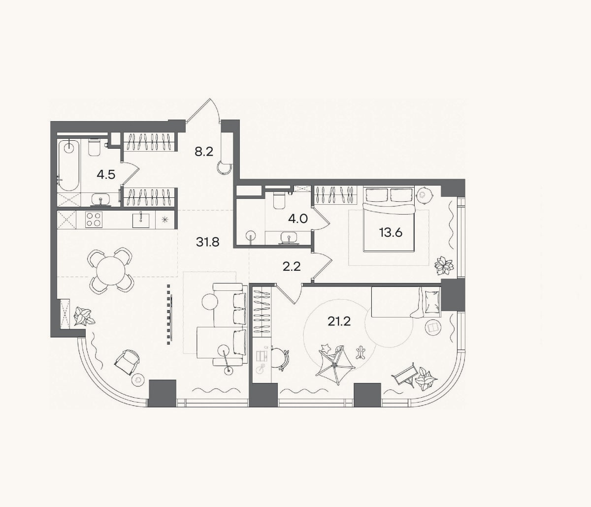 Планировка: 3-к, 85,5 м²