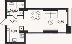 Планировка: Студия, 33,5 м²