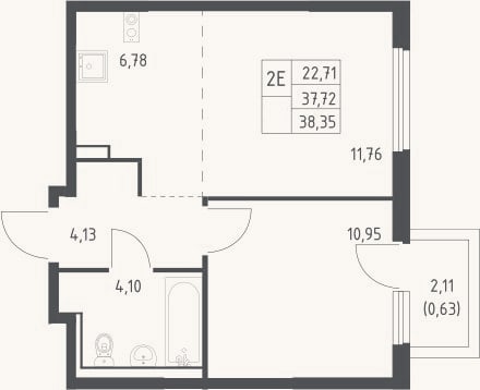 Планировка: 2-к, 37,7 м²