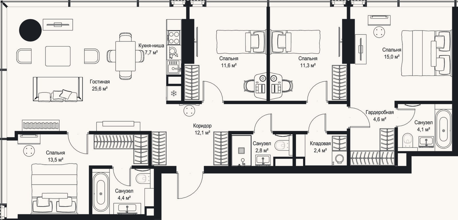 Планировка: 4+ к, 115,1 м²